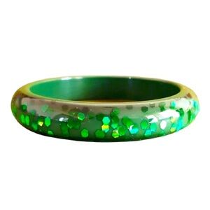 Bow and Crossbones Green Glitter Resin Bangle Bracelet